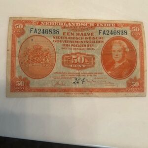 1943 Netherlands 50 cent bank note